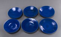 <b>SIX MONOCHROME BLUE PORCELAIN PLATES</b>