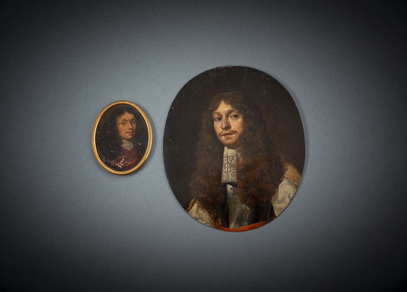 Men with long brown hair, noble clothes and lace collars. Oil/copper, red no. 473 and 507 on reverse. Retouches, minor wear.