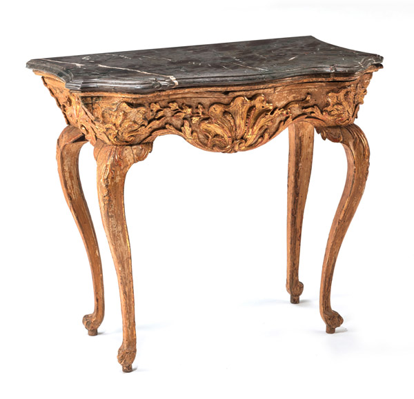 <b>A GILT AND CARVED WOOD BAROQUE CONSOLE</b>