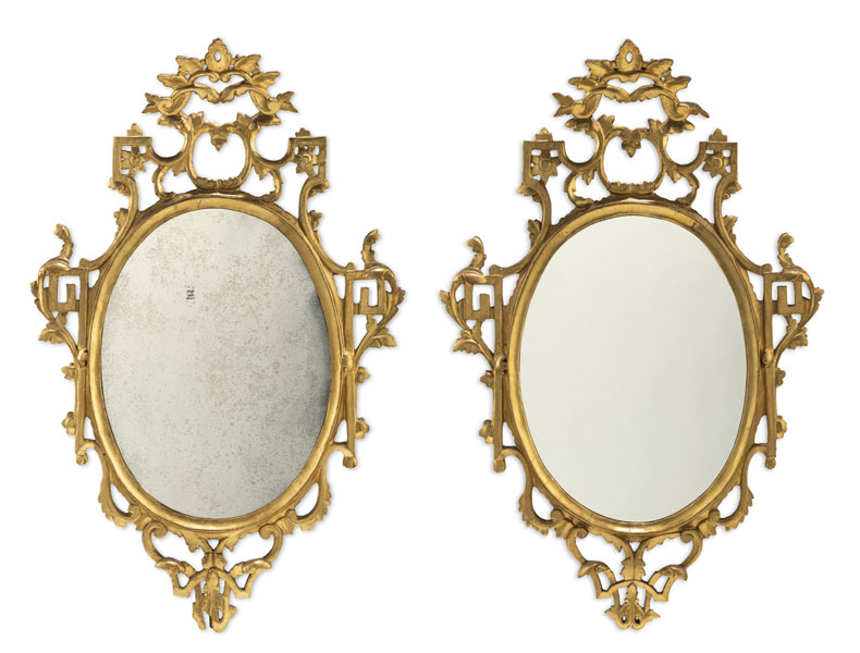 Oval plates, richly carved wood frames. Regilt and restorations, additions.