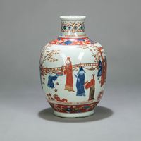 <b>A POLYCHROME INSCRIBED PORCELAIN VASE WITH FIGURES IN UNDERGLAZE-BLUE</b>