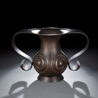 <b>A LARGE SILVER-INLAID BRONZE IKEBANA VASE</b>