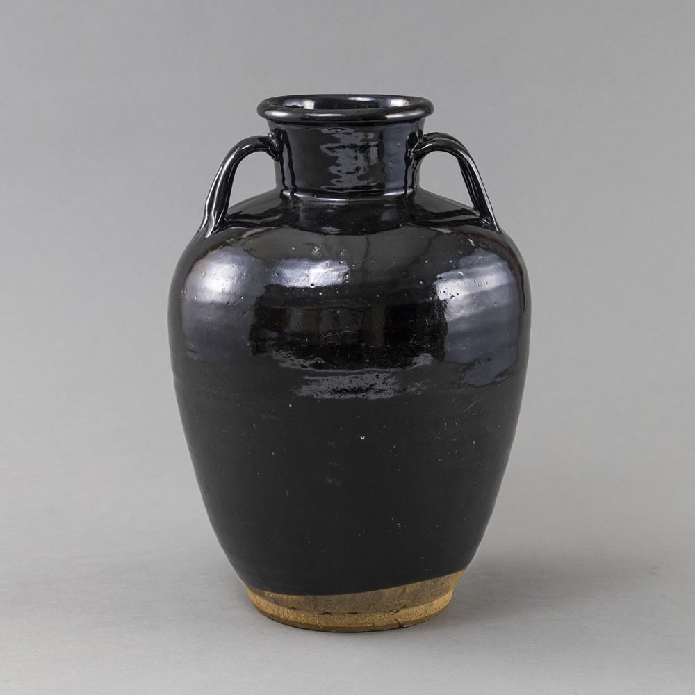 <b>DARK BROWN GLAZED HENAN JAR WITH HANDLES</b>