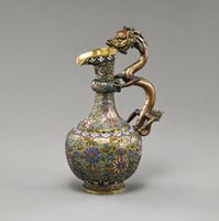 <b>CHAMPLEVÉ JUG WITH LOTUS DECORATION AND DRAGON HANDLE</b>