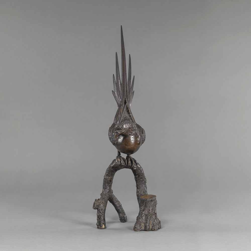 <b>BRONZE OF A PHEASANT STANDING ON A TREE TRUNK</b>