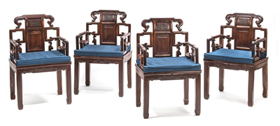 <b>A SET OF EIGHT MATTED SEAT WOOD ARMCHAIRS</b>