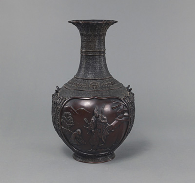 <b>A FIGURES AND FLOWERS RELIEF BRONZE VASE</b>