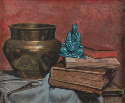 <b>STILL LIFE DEPICTING ASIAN ANTIQUITIES AND OLD EUROPEAN BOOKS</b>