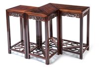 <b>A FIVE-PART 'PUZZLE TABLE' SET WITH CARVED APRONS AND 'CRACKED ICE' SHELVES</b>