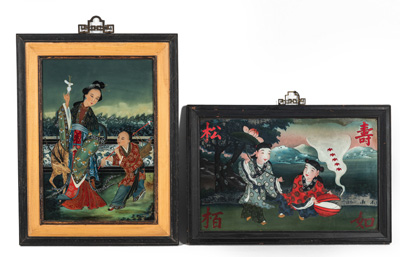 <b>TWO REVERSE GLASS PAINTINGS WITH HE-HE ER XIAN AND MAGU</b>