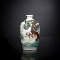 <b>FINELY PAINTED ENAMELLED MINIATURE MEIPING VASE  DEPICTING THREE DOGS AND THE FRIENDS OF WINTER</b>