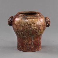<b>A SOAPSTONE VASE, CARVED WITH LEIWEN BORDERS AND ANIMAL HEAD HANDLES ON THE SIDES</b>