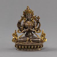 <b>SEATED PARTLY GILDED WHITE METAL FIGURE OF THE SHADAKSHARI AVALOKITESHVARA ON A LOTUS THRONE</b>