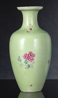 <b>A LIME-GREEN SCRFFIATO PORCELAIN VASE WITH FAMILLE ROSE BLOSSOM BRANCHES</b>