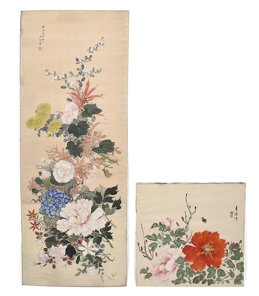 <b>TWO POLYCHROME FLOWER PAINTINGS</b>