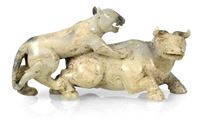 <b>A JADE CARVING OF A LEOPARD ATTACKING A BUFFALO</b>