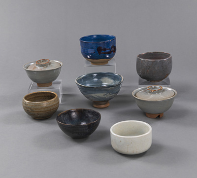 <b>A GROUP OF SIX GLAZED POTTERY CHAWAN AND TWO BOWLS AND COVERS</b>