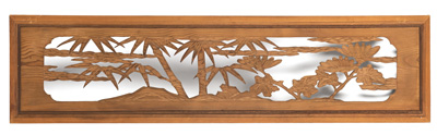 <b>A WOOD PANEL CARVED IN OPENWORK WITH BAMBOO AND CHRYSANTHEMUMS</b>