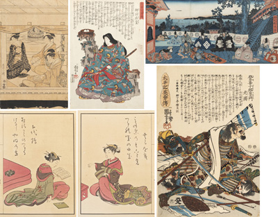 <b>A GROUP OF VARIOUS WOODBLOCK PRINTS AND A TRIPTYCH</b>