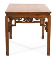 <b>A SQUARE HARDWOOD TABLE WITH VOLUTED APRON</b>