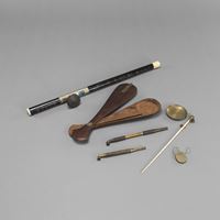 <b>AN OPIUM PIPE, TWO KISERU PIPES, AND AN OPIUM WEIGHING SCALE</b>