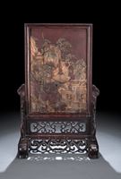 <b>A CARVED DUAN STONE TABLE SCREEN DEPICTING A SCOLARLY MOUNTAIN RESSORT</b>