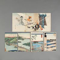 <b>VARIOUS WOODBLOCK ARTISTS: A TRIPTYCH AND FOUR  COLOUR WOODBLOCK PRINTS</b>