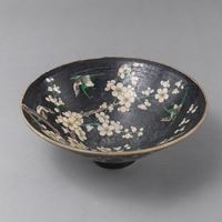 <b>A CONICAL FAMILLE NOIR PRUNUS AND BIRD BOWL</b>