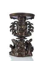 <b>A FINE PART-GILT BRONZE KORO WITH MADE IN SEVERAL PARTS WITH DRAGON; EAGLE AND SNAKE</b>
