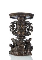<b>A FINE PART-GILT BRONZE KORO WITH MADE IN SEVERAL PARTS WITH DRAGON; EAGLE AND SNAKE</b>