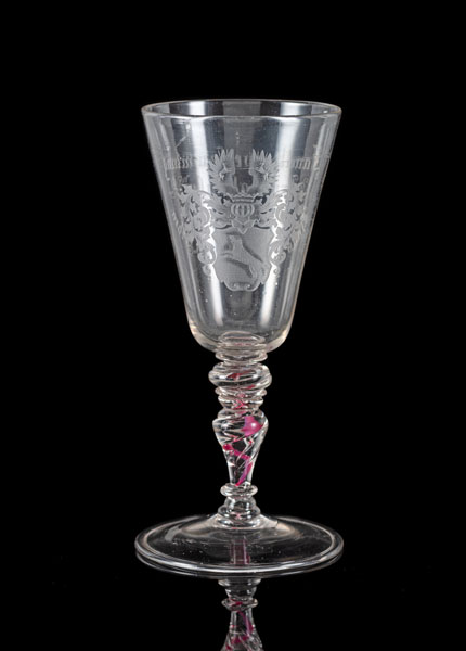 <b>A BAROQUE GLASS CUP WITH THE COAT OF ARMS OF THE BARONS OF BIBRA</b>