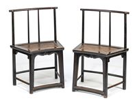 <b>A PAIR OF BLACK-LACQURED CHAIRS</b>