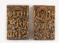 <b>A PAIR OF GILT-WOOD CARVINGS WITH FINE FIGURAL SCENES</b>