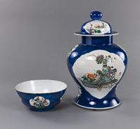 <b>A POWDER-BLUE VASE AND COVER AND A BOWL</b>