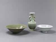 <b>A CELADON VASE AND BOWL WITH A QINGBAI BOWL</b>