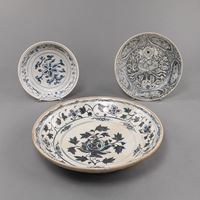 <b>THREE BLUE AND WHITE PORCELAIN PLATES</b>