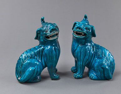 <b>TWO TURQUOISE-GLAZED STONEWARE QILIN</b>