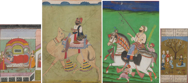 <b>FOUR POLYCHROME PAINTED MINIATURES WITH FIGURAL SCENES</b>