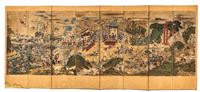 <b>AN EIGHT-FOLD SCREEN DEPICTING THE GATHERING OF DEITIES AND IMMORTALS FOR XI WANG MU’S BIRHTDAY CELEBRATION WITH MUSICIANS, SERVANTS, AUSPICIOUS BIRDS, AND FRUIT</b>