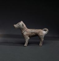 <b>A PAINTED GREY EARTHENWARE MODEL OF A STANDING DOG</b>