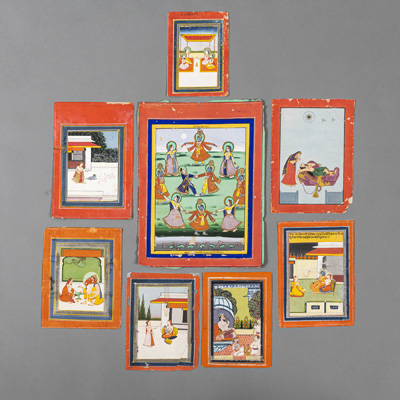 <b>EIGHT MINIATURE PAINTINGS DEPICTING GANESHA, KRISHNA ET AL.</b>