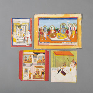 <b>FOUR MINIATURE PAINTINGS DEPICTING KRISHNA ET AL.</b>