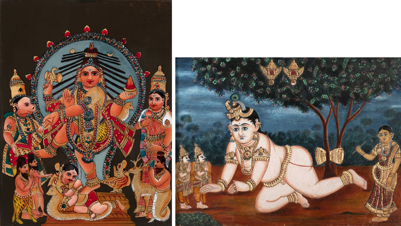 <b>TWO FINELY EXECUTED  REVERSE GLASS PAINTINGS WITH FIGURAL SCENES</b>