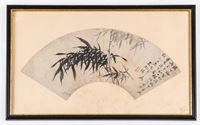 <b>AN INK FAN PAINTING ON PAPER DEPICTING BAMBOO</b>