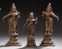 <b>THREE BRONZE FEMALE DEITIES</b>