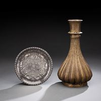 <b>A BIDRI-WARE DISH AND A METAL BOTTLE</b>