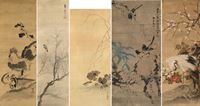 <b>FIVE PAINTINGS OF BIRDS, ROOSTER, CRANE ET AL.</b>