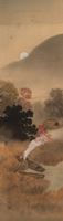 <b>FIVE SCROLL PAINTINGS OF FISHERMEN IN RIVER AND MOUNTAIN LANDSCAPES</b>