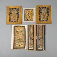 <b>SIX EMBROIDERED SILK TEXTILES WITH FLORAL, DRAGON AND PHOENIX PATTERNS</b>