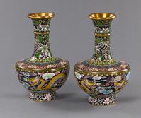 <b>A PAIR OF CLOISONNÉ DRAGON VASES</b>